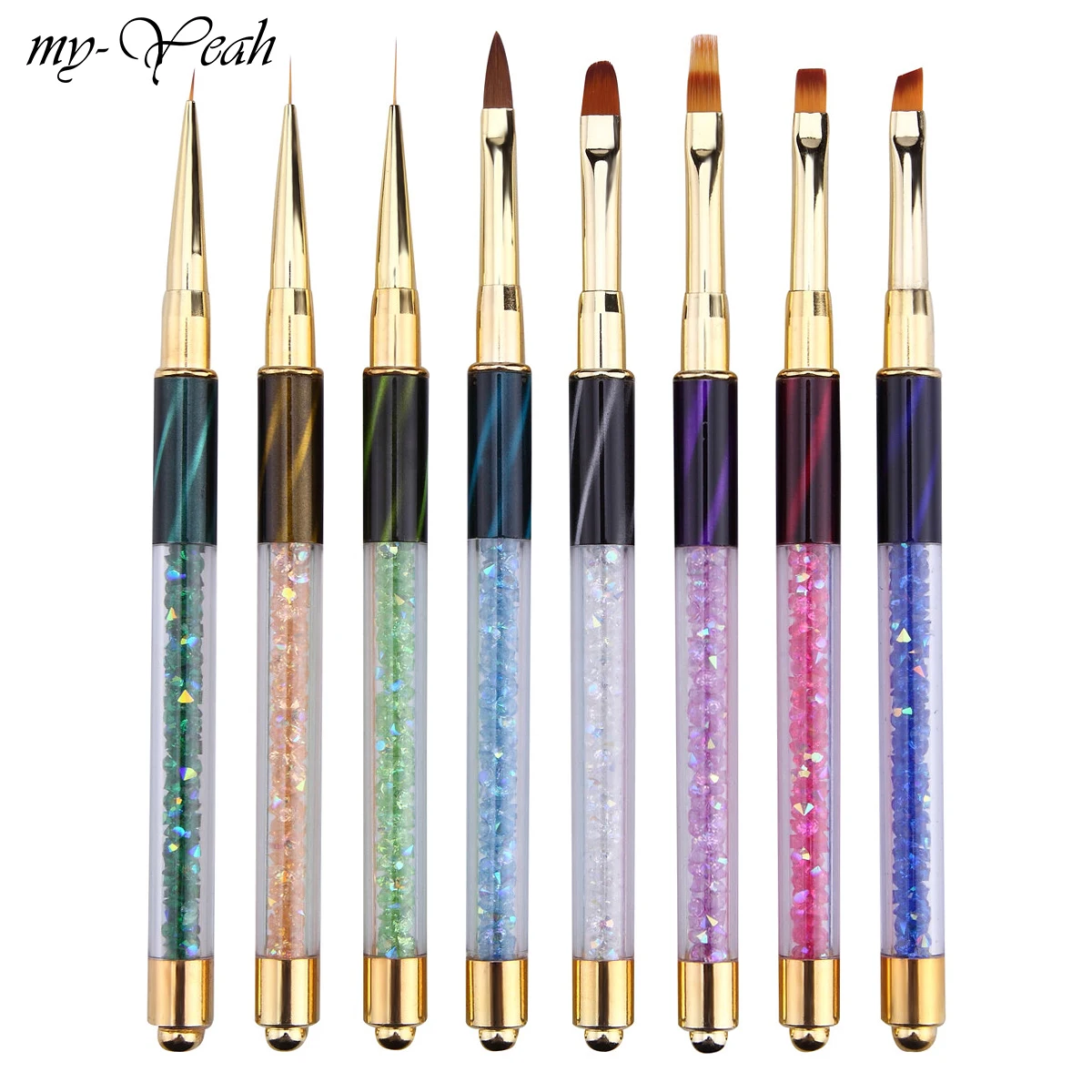 my-Yeah Nail Art Multipurpose Cat Eye Rhinestone Paint Brush Kit Acrylic Gel Polish Extension 3D Liner Flower DIY Gradient Pens