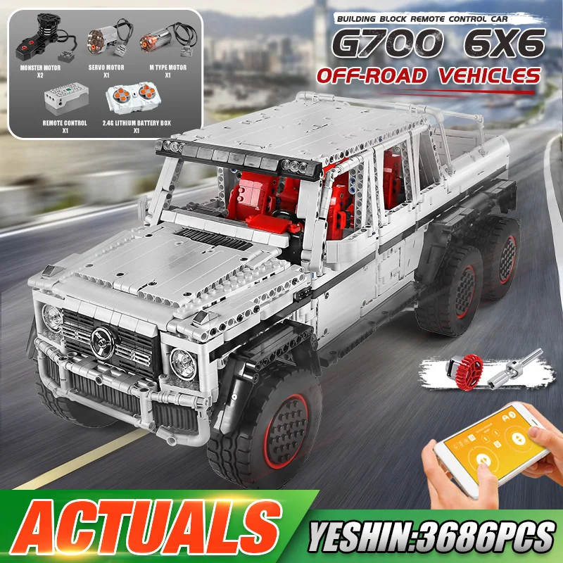 Высокотехнологичная модель автомобиля MOULD KING 13061 моторизированная APP RC G63 6x6 набор