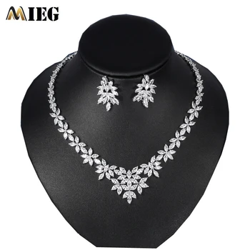 

MIEG Sparkling Floral Crystal Zirconia Copper Jewelry Set AAA+ Cubic Zirconia Necklace and Earrings For Bridal Wedding Jewelry