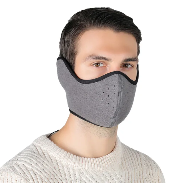 Fashion Winter Half Face Mask Thermal Fleece Ear Mouth Cover Neck Warmer Windproof Cycling Snowboard Ski Hiking Sport Scarf light gray