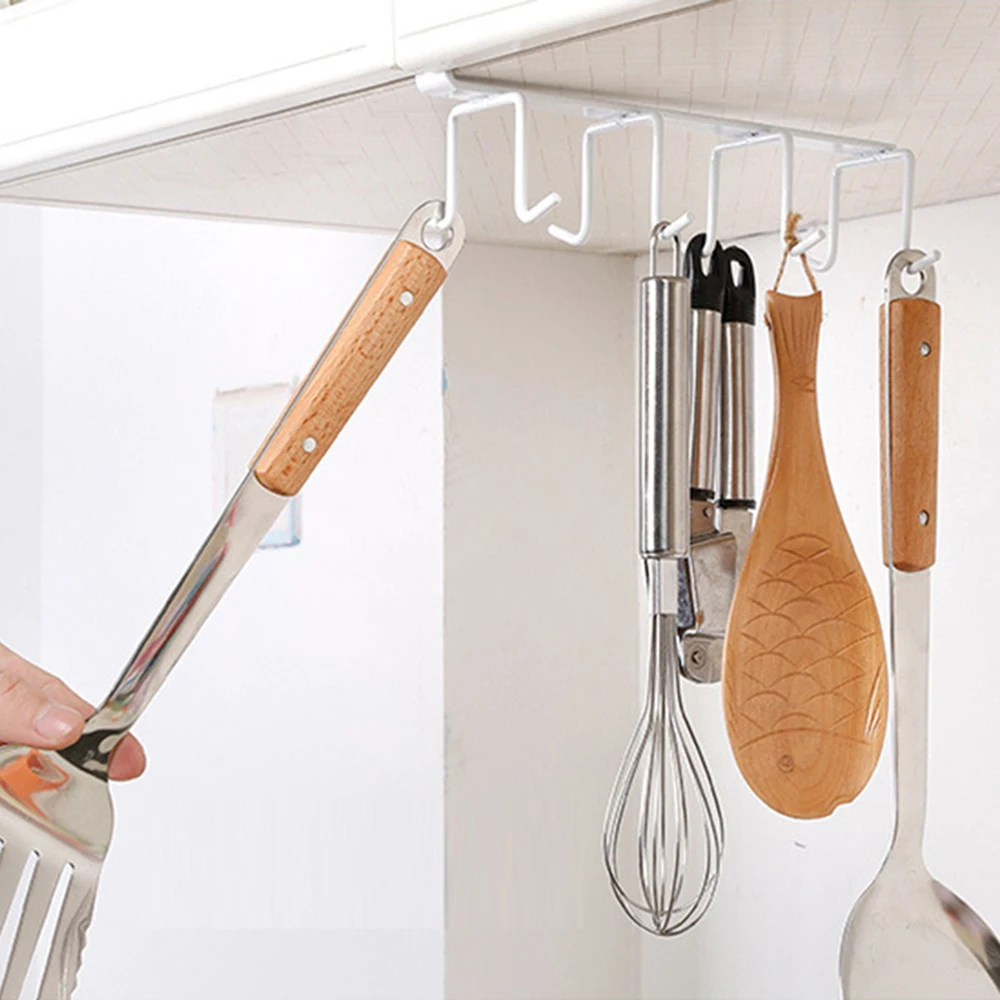 

New Kitchen Cupboard Storage Rack Cupboard Shelf Hanging Hook Organizer Closet Clothes Glass Mug Shelf Hanger Wardrobe Holder