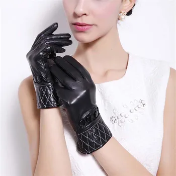 

European and American style diamond shaped decorative fashion sheepskin gloves women in winter to keep warm leather gloves