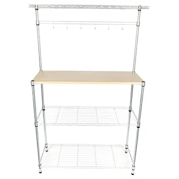

Four-tier Powder Coating Baker's Rack Microwave Oven Rack with MDF Board & 6pcs Wave Rod Silver US Stock