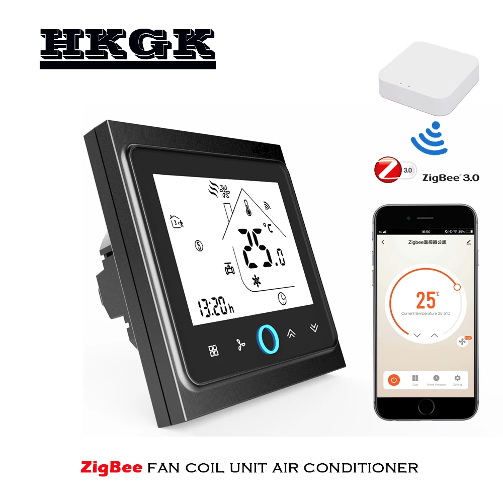 

Smartlife App air conditioning Zigbee thermostat, 2P fan coil temperature controller,connect with wireless ZigBee gateway hub