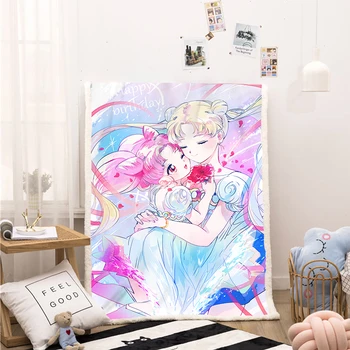 

Sailor Moon Funny Character Blanket 3D Print Sherpa Blanket on Bed Home Textiles Dreamlike Style 22