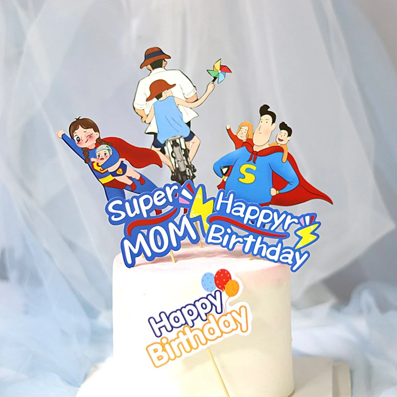 Decoration De Gateau Super Papa Pour Fete D Anniversaire Decorations De Gateau De Dessin Anime Super Maman Pour Fete Des Peres Nouvelle Collection 21 Aliexpress