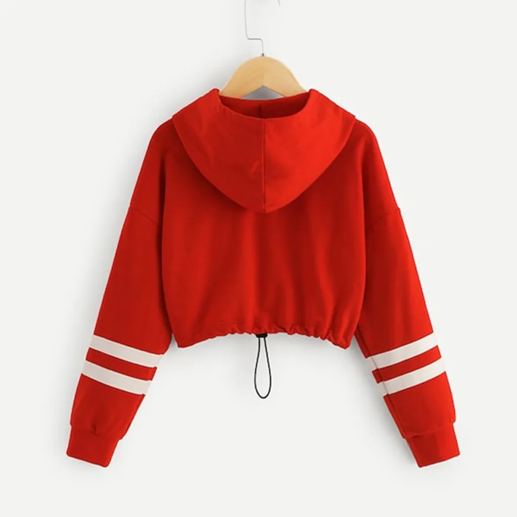 Letter Eye Print Girls Crop Hoodies Pullover Tops Autumn Korean Fashion Long Sleeve Crop Sweatshirts For Girl Kids Clothes