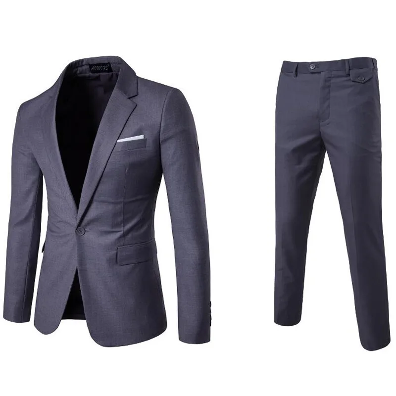 Пиджак+ брюки+ жилет) роскошный мужской свадебный костюм, мужские блейзеры, приталенные костюмы для мужчин, деловой вечерний синий классический черный - Цвет: 2pcs Dark grey