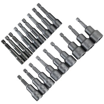

5/6/9PCs 6-19mm Hex Socket Sleeve Nozzles 1/4" Drill Bits Adapter Electric Screwdriver Strong Magnetic Nut Driver Tool Set