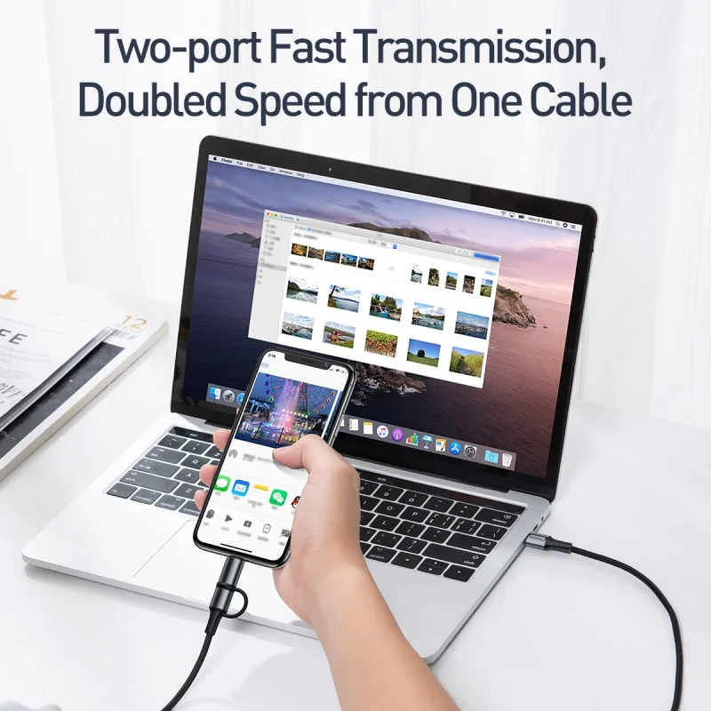 Кабель Baseus 2в1 usb type C и кабель для быстрой зарядки PD iPhone USB Apple Lightning|Кабели
