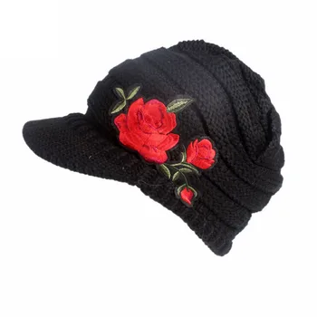 

Thorn flower Women Ladies Winter Stretch Knitted Crochet Beanies Hat Berets Turban Brim Hat Cap Pile Cap 2019 New Fashion