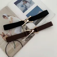 

Women Stylish triangle double buckle Elasticity Thin Belt Adjustable Belts Decorative Retro Belts All-match Clothing Accessories