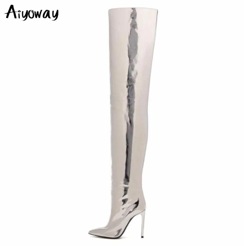 silver patent boots