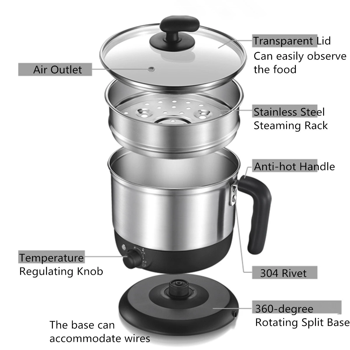 

Electric Boiler Skillet Mini Cooker Portable Food Steamer Pot Pan Noodles Food-Container Rice-Cooker Multifunctional