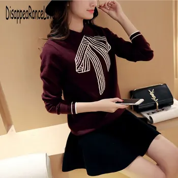 

Women Sweet With Bow Tie Collar Autumn Sweater 2019 Knitted 6 Colors Available Female Sweaters Pullover