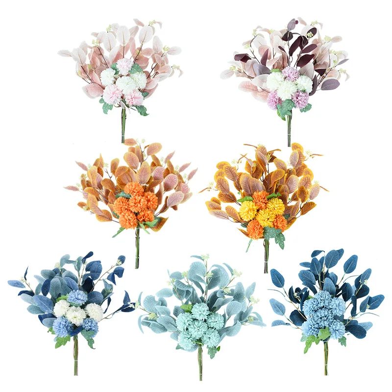 1bunch Artificial Dandelion Hydrangea Bouquet Home Fake Flowers Bride Hand Bouquet Wedding Party Home Decoration Silk Flower