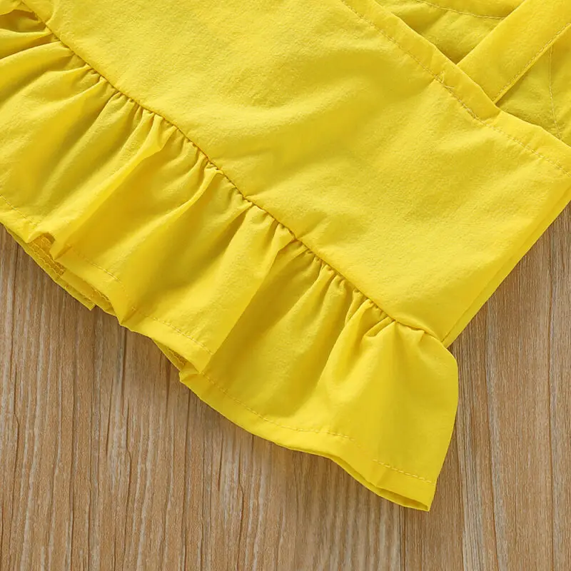 Комплект одежды для девочек 1-6 лет, хлопчатобумажный декор, желтый укороченный топ+ длинные штаны в полоску, штаны, летняя одежда из 2 предметов