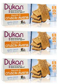 

Dukan - Copos de avena con sabor a coco, 3 paquetes de 18 galletas cada uno, rico en fibras, ideal para una deliciosa pausa -