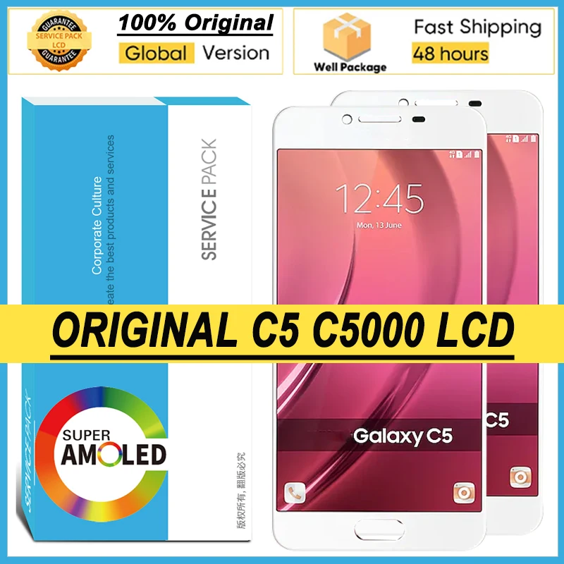 100% Оригинальный Amoled дисплей 5 2 ''для Samsung Galaxy C5 C5000 SM-C5000 полный ЖК-тачскрин с