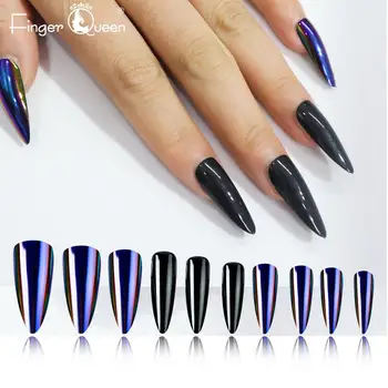 

Black Fusion Chrome Stiletto 20pcs full cover fake nails Press on False nail Tips, 10 sizes Full Coverage reusable nail tips