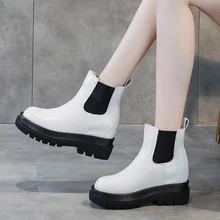 

2022 Spring New Leather Martin Boots Women's Thick Sole Inner Increase Casual Chimney Boots Women's Chelsea Short Boots