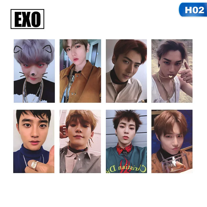 H02 8 шт./компл. k-pop EXO 5-й альбом не мешать мой темп самодельные Lomo карты бумажные карты фотокарты вентиляторы подарок - Цвет: H02