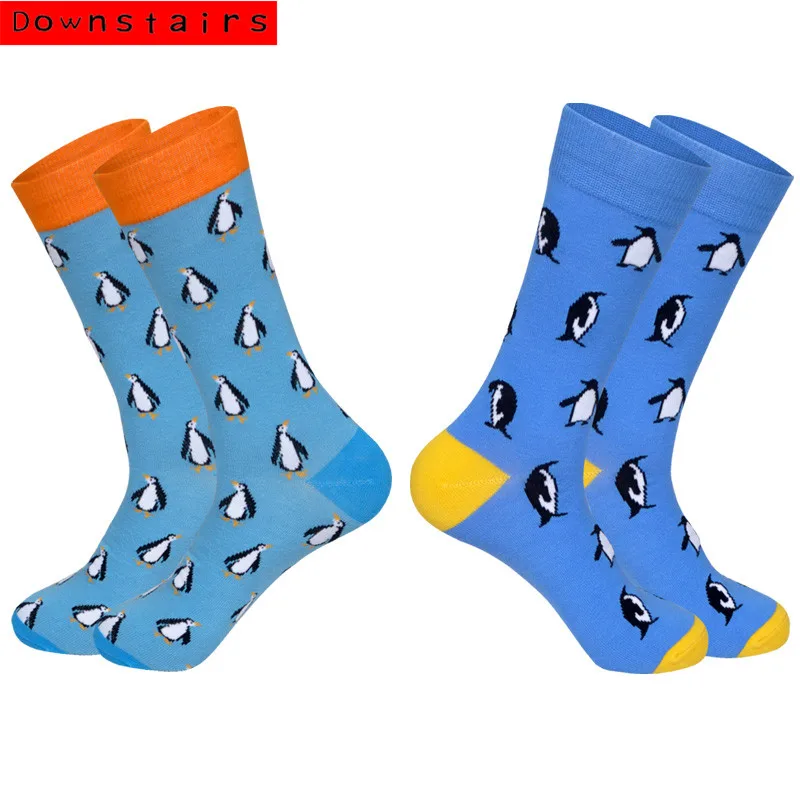 

Downstairs 2Pairs Lot Men Cotton Socks Men Funny Colorful Patterns Breathable Hip Hop Happy Crew Calcetines Skarpetki