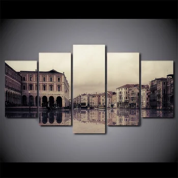 

5 Panel Canvas Art Venice Canal Water Buildings Painting Wall Pictures For Living Room Modern Canvas Painting