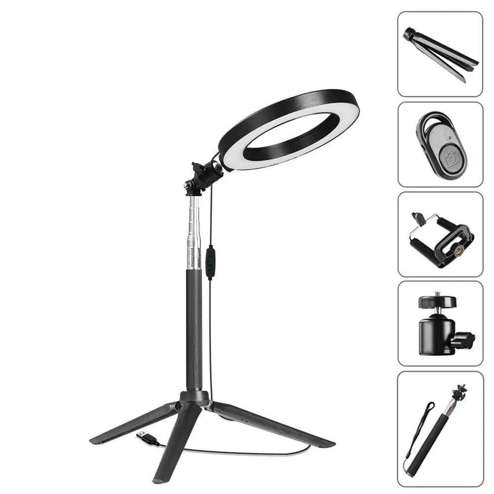 

5 in 1 Photo Studio Selfie LED Ring Light with Mobile Phone Holder Tripods for Youtube Live Stream Makeup Live Mobile Holder