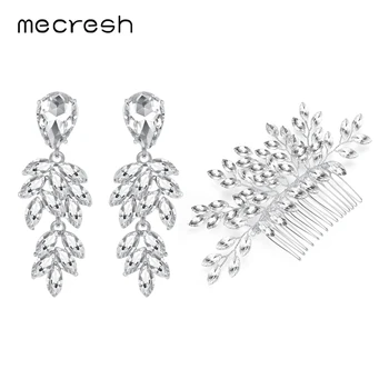 

Mecresh Color Leaf Hair Comb Earrings Set Luxury Horse Eye Crystal Bridal Wedding Jewelry Sets for Women MEH1088+FS324