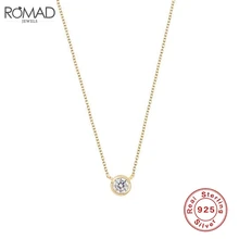 ROMAD круглый, кубический цирконий ожерелье женщин колье 925 пробы Серебряное ожерелье с фианитами Золотое Цвет короткие кулоны с цепочкой R50