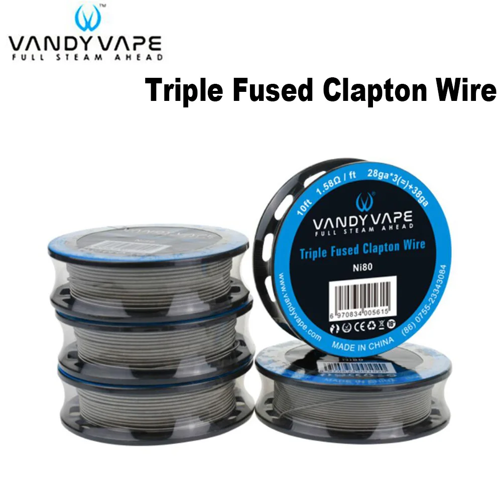 VANDY вейп NI80 тройная сплавленная проволока Clapton 27GAx 3 + 38ga 10ft/28GAx 2 10ft электронная