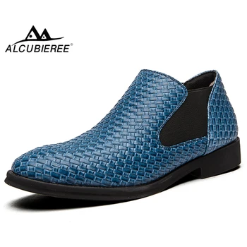 

ALCUBIEREE Fashion Knit Men Classic Chelsea Boots Man Ankle Leather Party Shoes Spring Mens British Style Slip On Business Boots