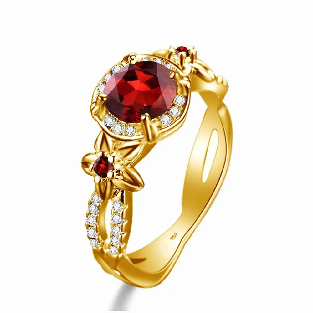 Женское золотое кольцо в стиле бохо изысканное с гранатом и бриллиантами из