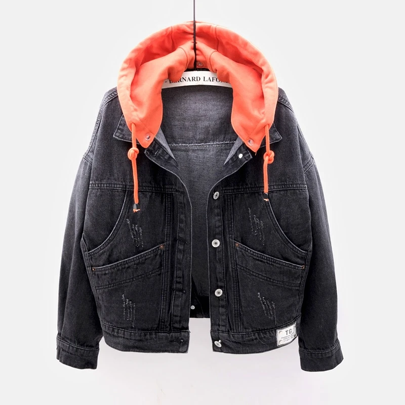 

Fashion Denim Jacket 2020 New Detachable Hooded Women Coat Short Outerwear Multi-pocket Single-breasted Female Denim Casual Tops