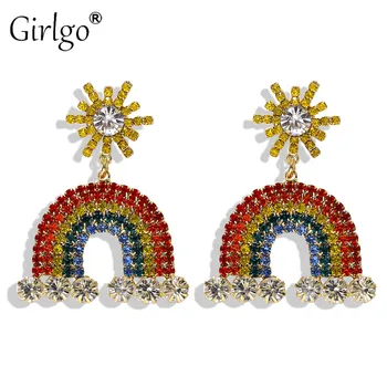 

Girlgo Luxury Rainbow Clouds Drop Earrings for Women Fashion Crystal Geometric Pendant Earrings Jewelry Party Girlfriend Gifts