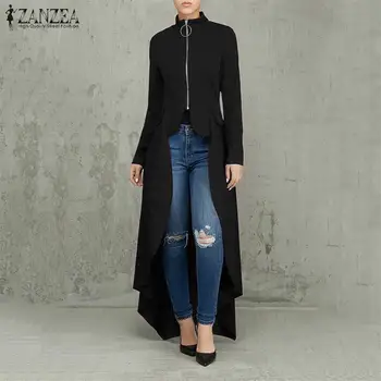 

ZANZEA Women Casual Stand Collar Thick Jackets Long Sleeve Asymmetrical High Low Outwear Female Loose Solid Overcoats Chaqueta