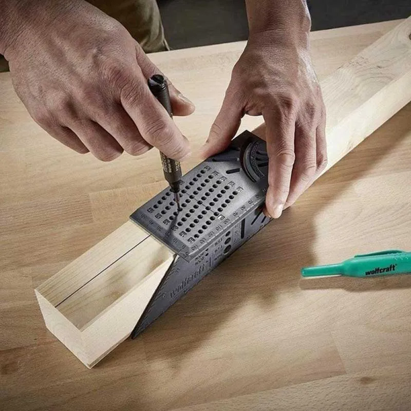 

New Arrival Woodworking Gauge Ruler 3D Mitre Angle Measuring Square Measure Tool 45 Degree and 90 Degree with Carpenter Pencil