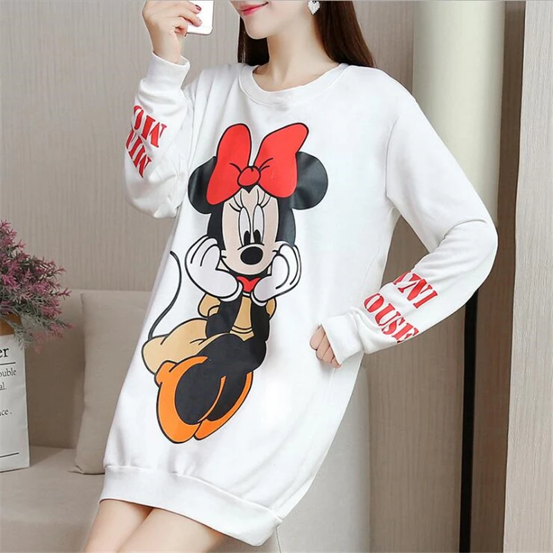 

Streetwear Autumn Thin Long Sleeve Dress Minnie Mickey Cartoon Printed Dresses Plus Size M-5XL Casual Loose Women Short Dress