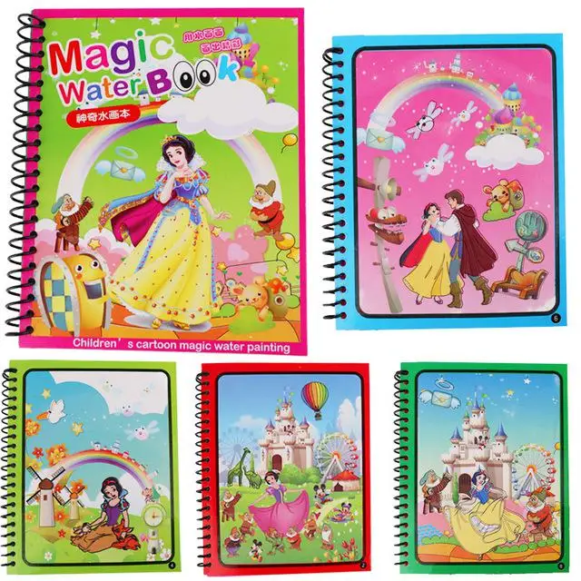 E 1PCS Montessori Coloring Book Doodle& Magic Pen Painting Drawing Board Magic Water Drawing Book For Kids Toys Birthday Gift - Цвет: E