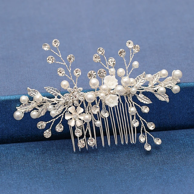 Silver Color Pearl Crystal Wedding Hair Combs Hair Accessories for Bridal Flower Headpiece Women Bride Hair ornaments Jewelry Silver