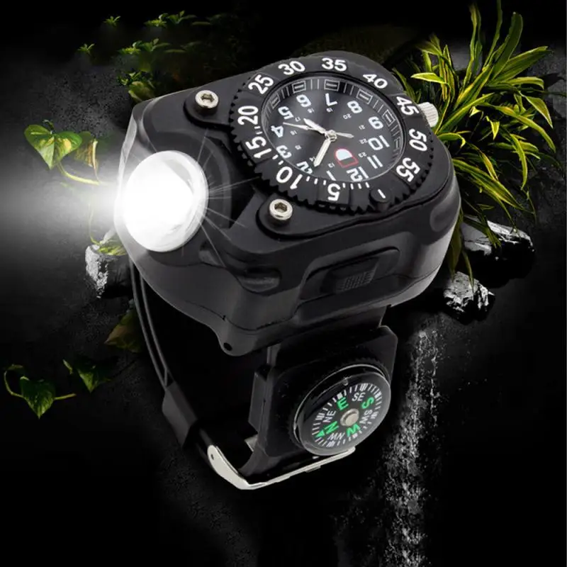 

Military Tactical USB LED Multifunctional Practical Sports Wrist Watch Flashlight Compass Lamp Outdoor Survival