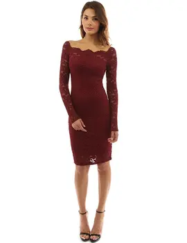 

Daily suit OWLPRINCESS Women's one word led long sleeve sexy lace dress