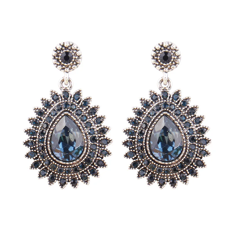 royal blue LUBOV преувеличенные синие Кристальные кружева золотая металлическая цепь Висячие серьги для женщин индивидуальные массивные Висячие серьги Рождественский подарок - Окраска металла: royal blue