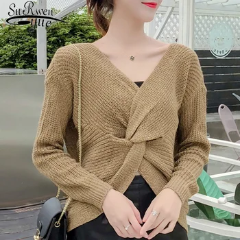 

Fashion Autumn Winter Sweater 2019 Slim Sexy Deep V Collar Knitted Sweater New Women Solid Pullovers Sweater Tops 1112 90