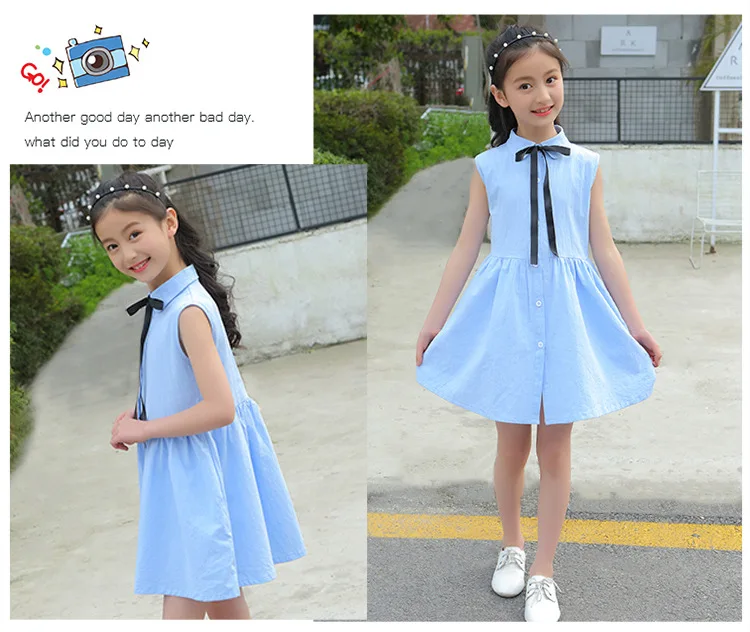 Детские платья для девочек, новая Повседневная Удобная Модная хлопковая одежда без рукавов для детей 5 От 7 до 13 лет