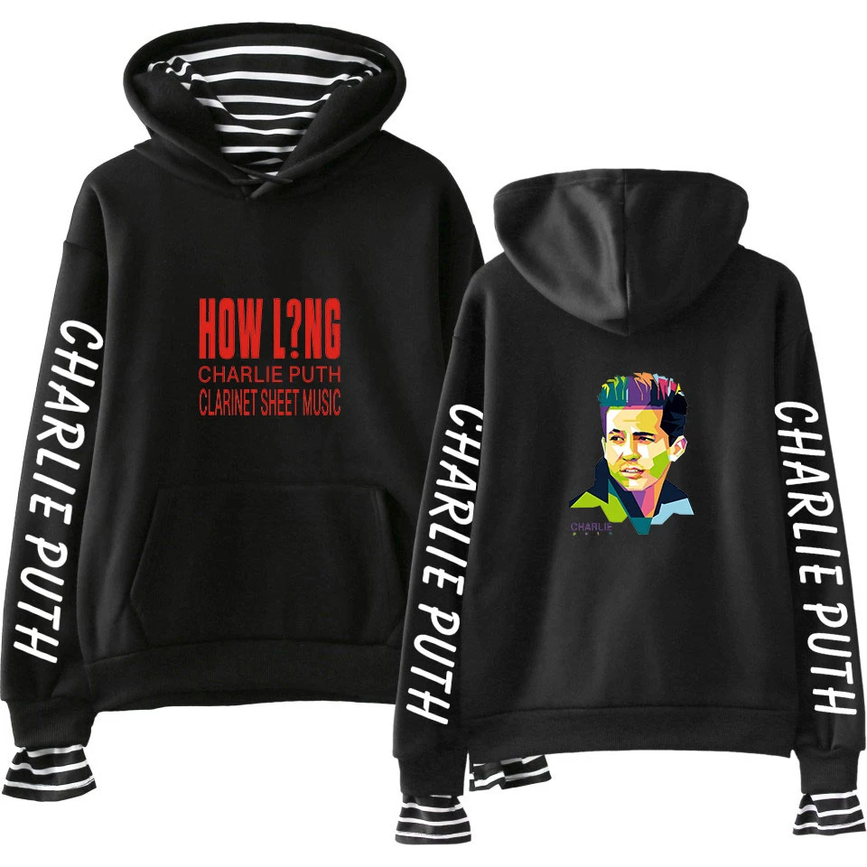 hoodies  Casual Fake two pieces  Charlie Puth printed sweatshirt Hoodie Jacket  Hoodie stranger things