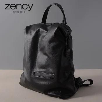 

Zency 100% Genuine Leather Fashion Women's Backpack Large Capacity Female Travel Bag Laptop Knapsack Girl's Schoolbag Black Blue
