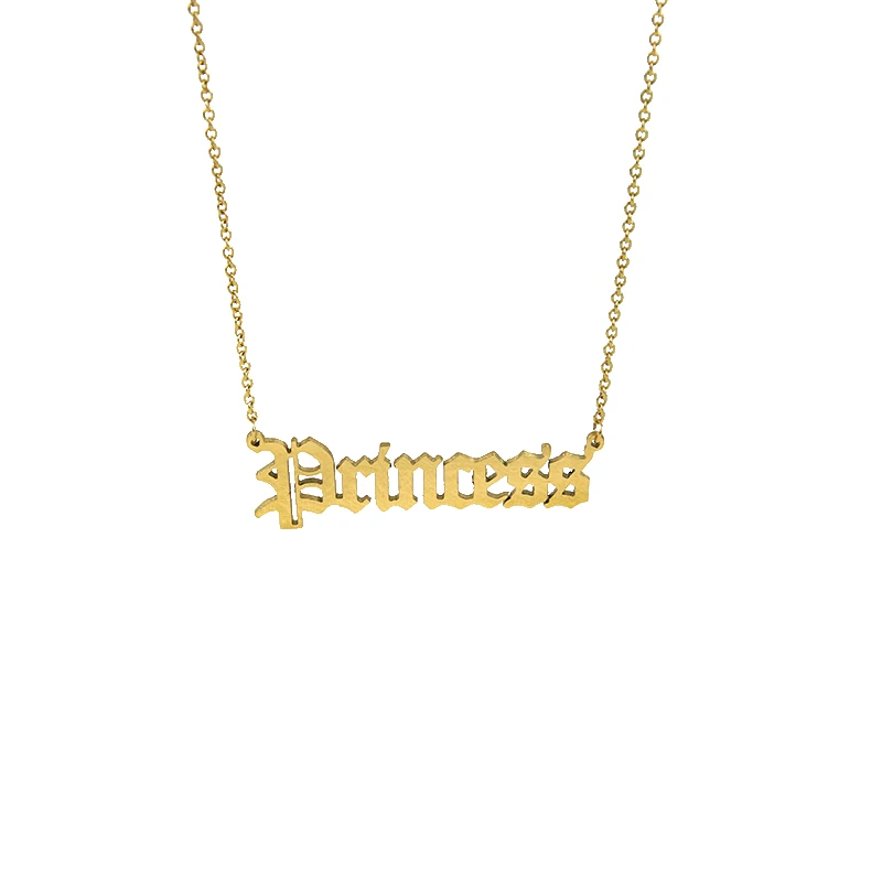Персонализированные золотые цвета "Принцесса" имя ожерелье из нержавеющей стали письмо Pandent ювелирные изделия на день рождения дочери подарок - Окраска металла: Золотой цвет