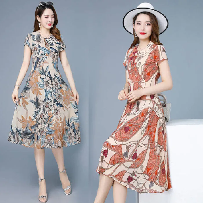 

Burst 2020-New Style Floral Dress Mid-length Dress Middle-aged Women Dress Middle-aged Women's Slimming da ma qun